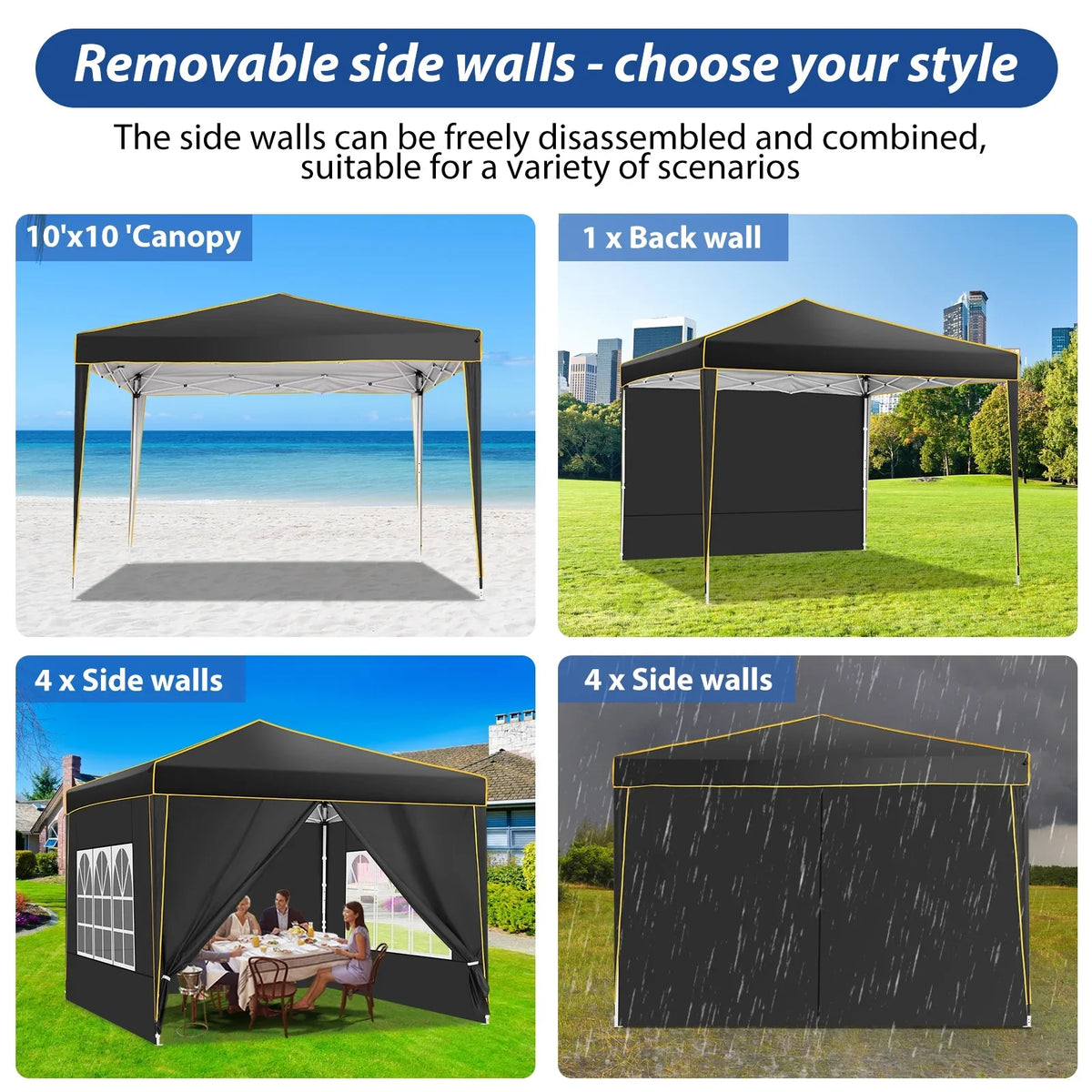 SANOPY 10x10 ft Pop up Canopy, Instant Shelter with 4 Sidewalls & Sandbags, Portable Outdoor Waterproof Canopy with Carry Bag for Camping Party Event Sun Shade
