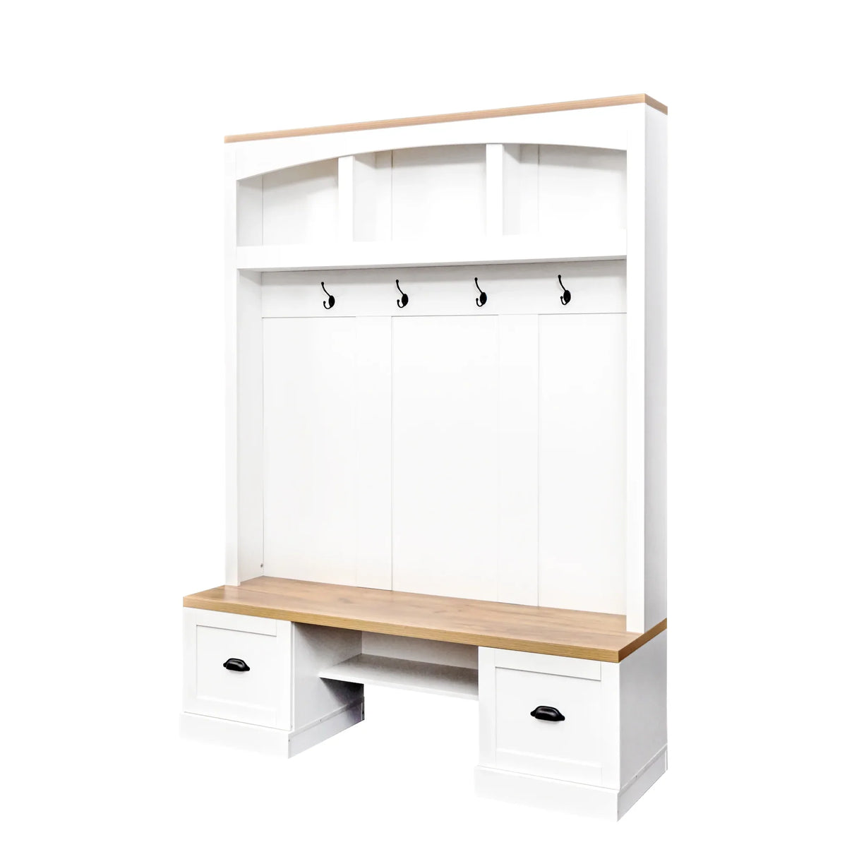 Harper & Bright Designs Farmhouse Hall Tree with Bench and Shoe Storage, Mudroom Bench with Coat Rack and Adjustable Shelves for Hallway, Living Room, White