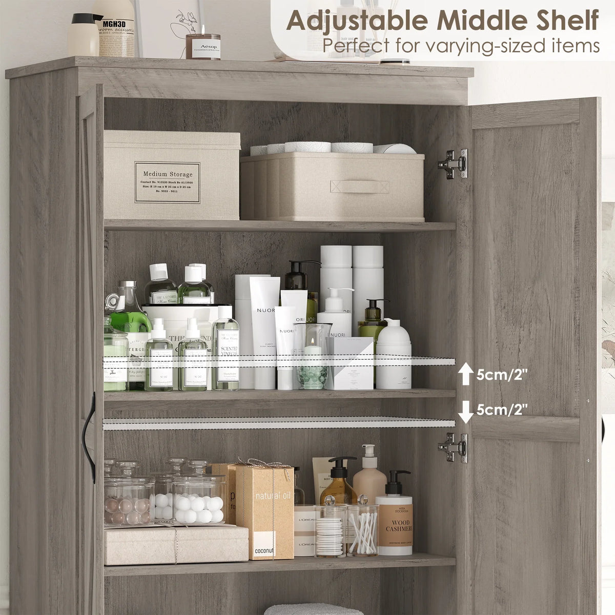 Homfa 70.3"H Bathroom Storage Cabinet, Farmhouse Linen Storage Cabinet with 2 Drawers, White