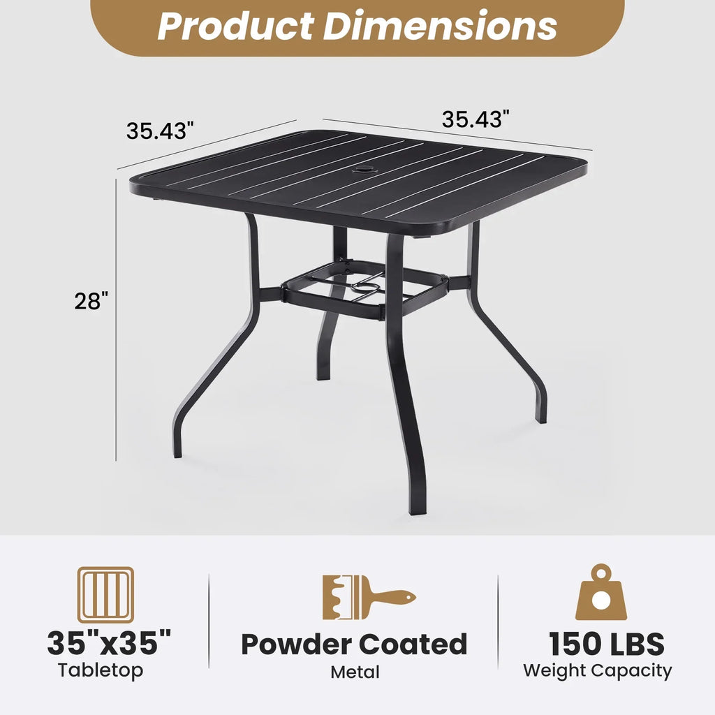STARY Patio Dining Table 35"x35", Square Outdoor Dining Table with 1.57" Umbrella Hole for Patio Graden Backyard and Poolside