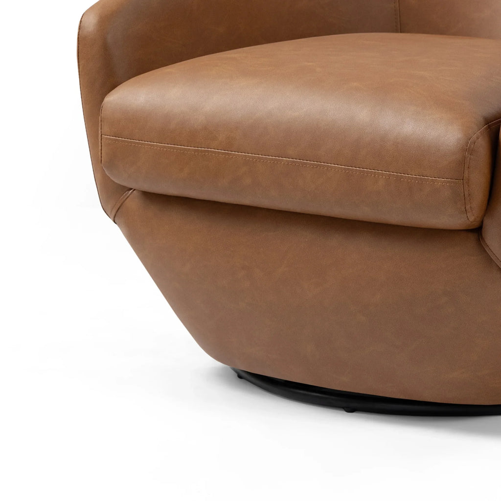 DREAMSIDEA Faux Leather Swivel Accent Chair Sets of 2 360" Swivel Barrel Chair,Swivel Club Sofa for Living Room, Bedroom, Office,Brown