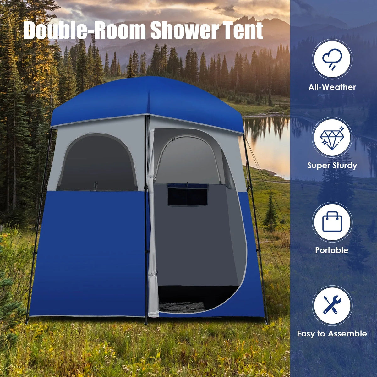 YUONAO 7'x3.5'x7 Double-Room Camping Shower & Toilet Tent with Floor and Carry Bag – Oversized Privacy Shelter for Outdoor Camping, Beach, Hiking