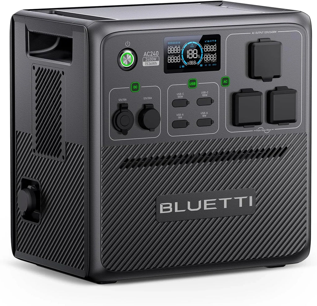 Restored BLUETTI AC240 Solar Generator, 1536Wh/2400W Solar Generator, Expandable to 10136Wh, IP65 Water Resistant LiFePO4 Battery Backup, Emergency Power for Camping, Home Use,Refurbished
