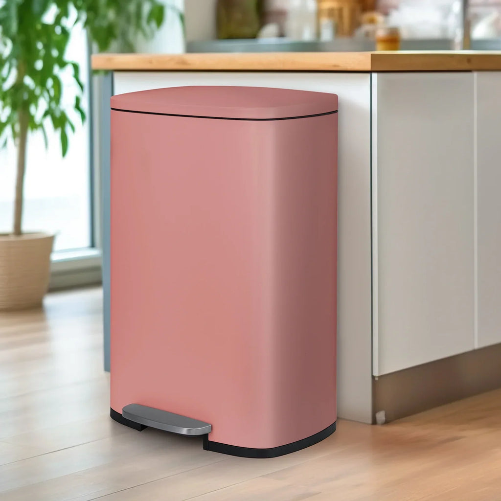 Arlopu Step Trash Can Combo Set, 13.2 Gallon & 1.3 Gallon, Stainless Steel Garbage Bin with Foot Pedal for Kitchen, Home, Office, Soft-Close Lid