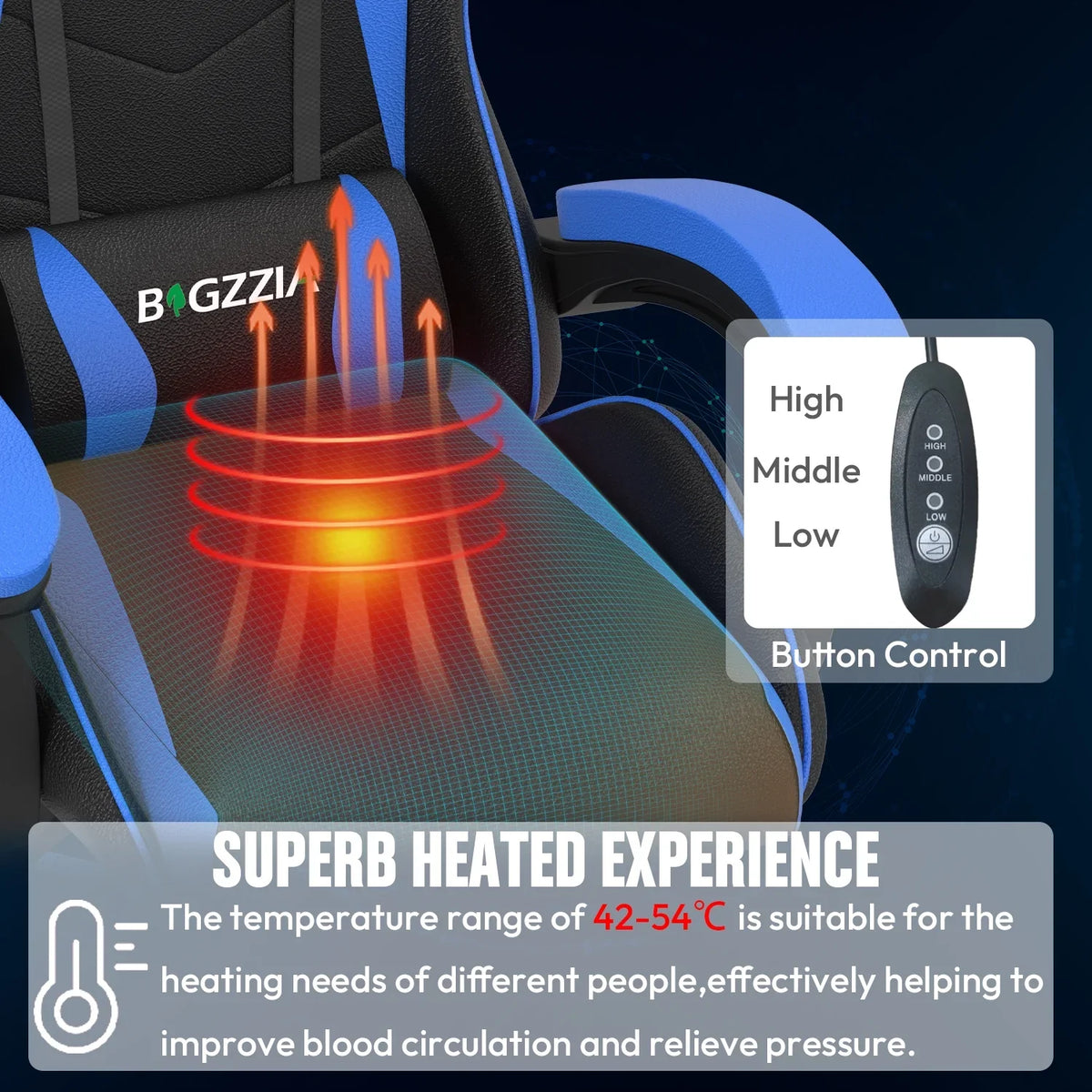 Bigzzia Gaming Chair with Heated Cushion, High Back Video Game Chairs with Pillow and Lumbar Support, Green