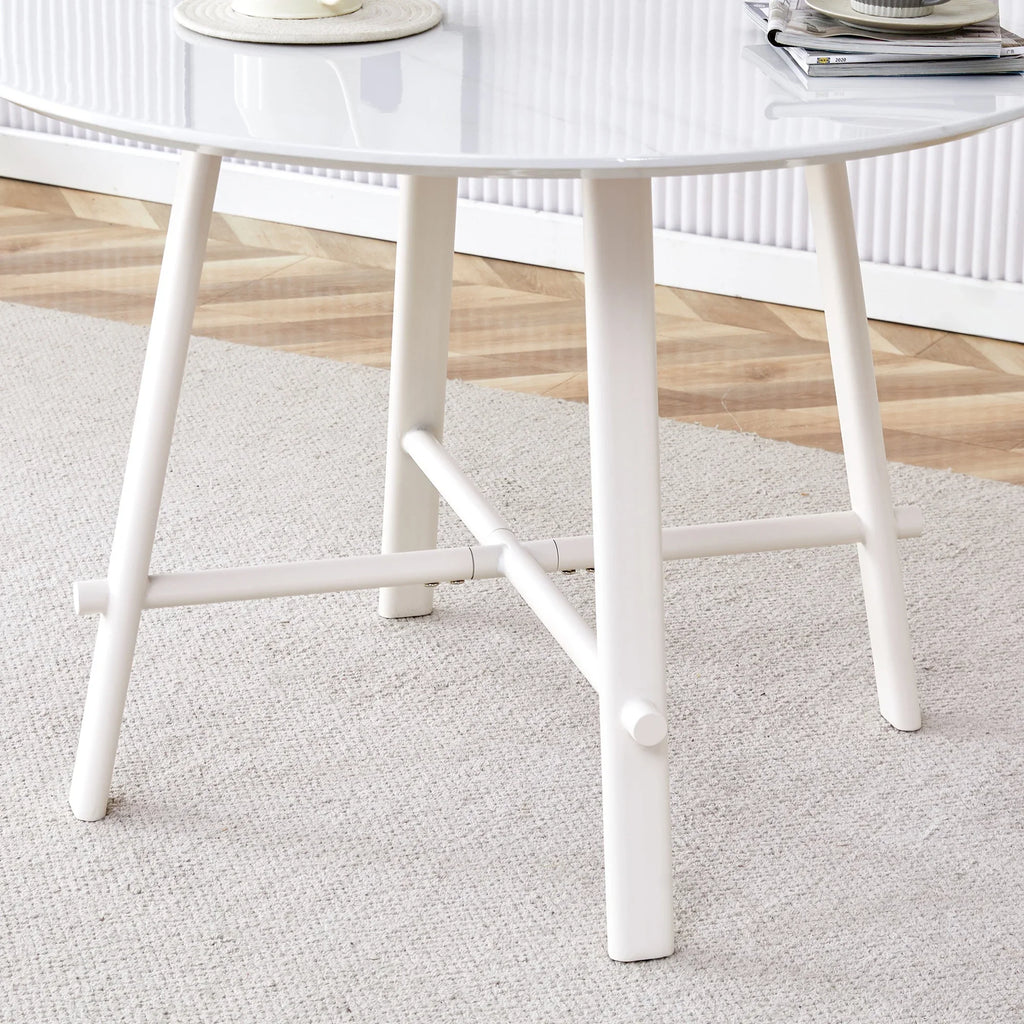 PORKISS Round Dining Table for 4 People, Wood Kitchen Dining Table with Metal Legs, Modern Dining Room Tables for Kitchen Living Room, White #2