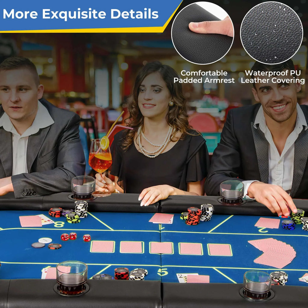 Costway 8 Players Card Board Game Table with 8 Cup Holders Casino-Grade Felt Surface Green