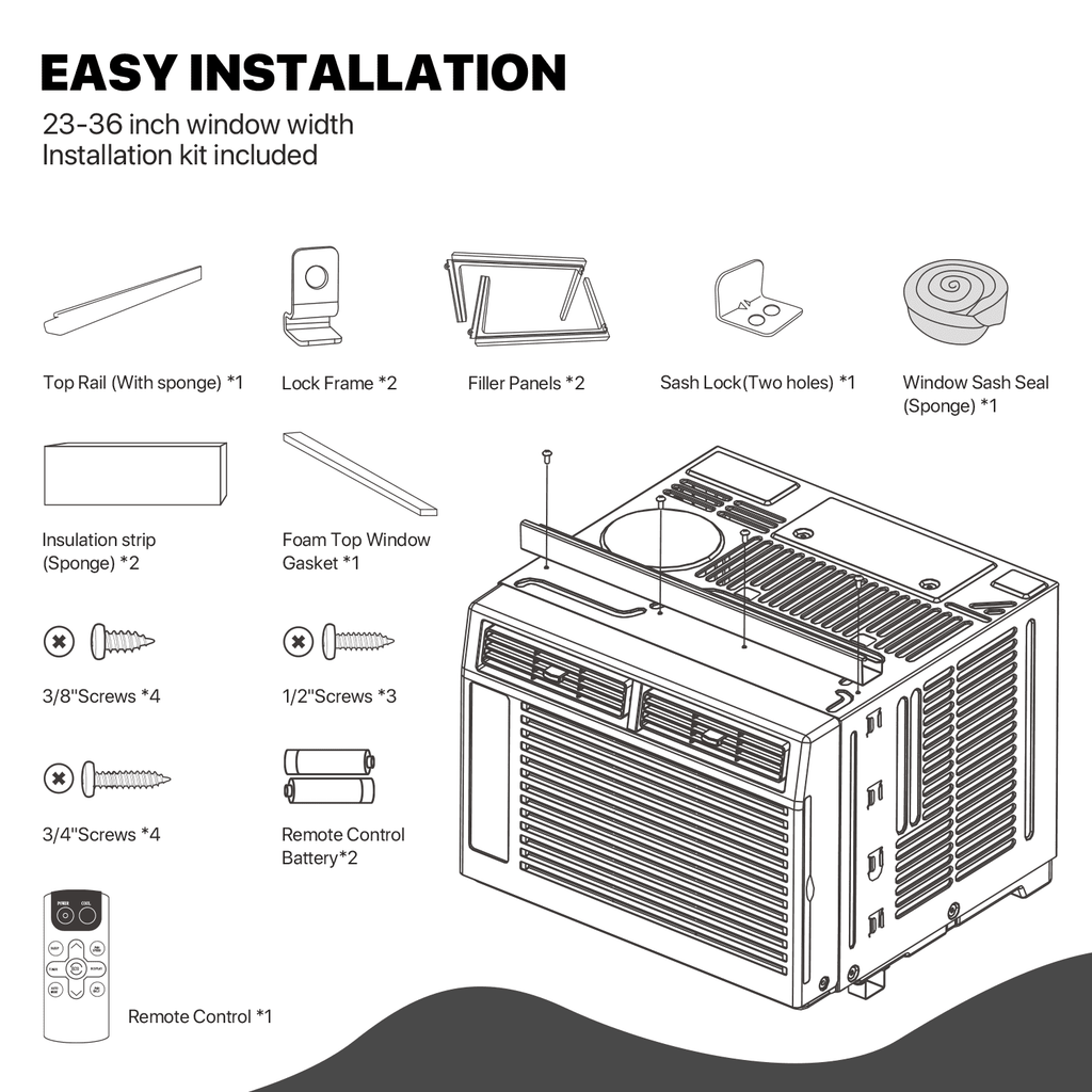 mollie 12,000 BTU 115V Window Air Conditioner, Cools Rooms up to 450 Sq.Ft., Window AC Unit with Remote Control, 24H-Timer and 3 Fan Speeds, White