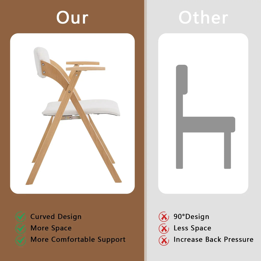Ktaxon Folding Chairs Rubber Wood Frame Foldable Event Chairs Padded Diner Chairs for Office and Party Reading Dining Set of 2 Light Gray