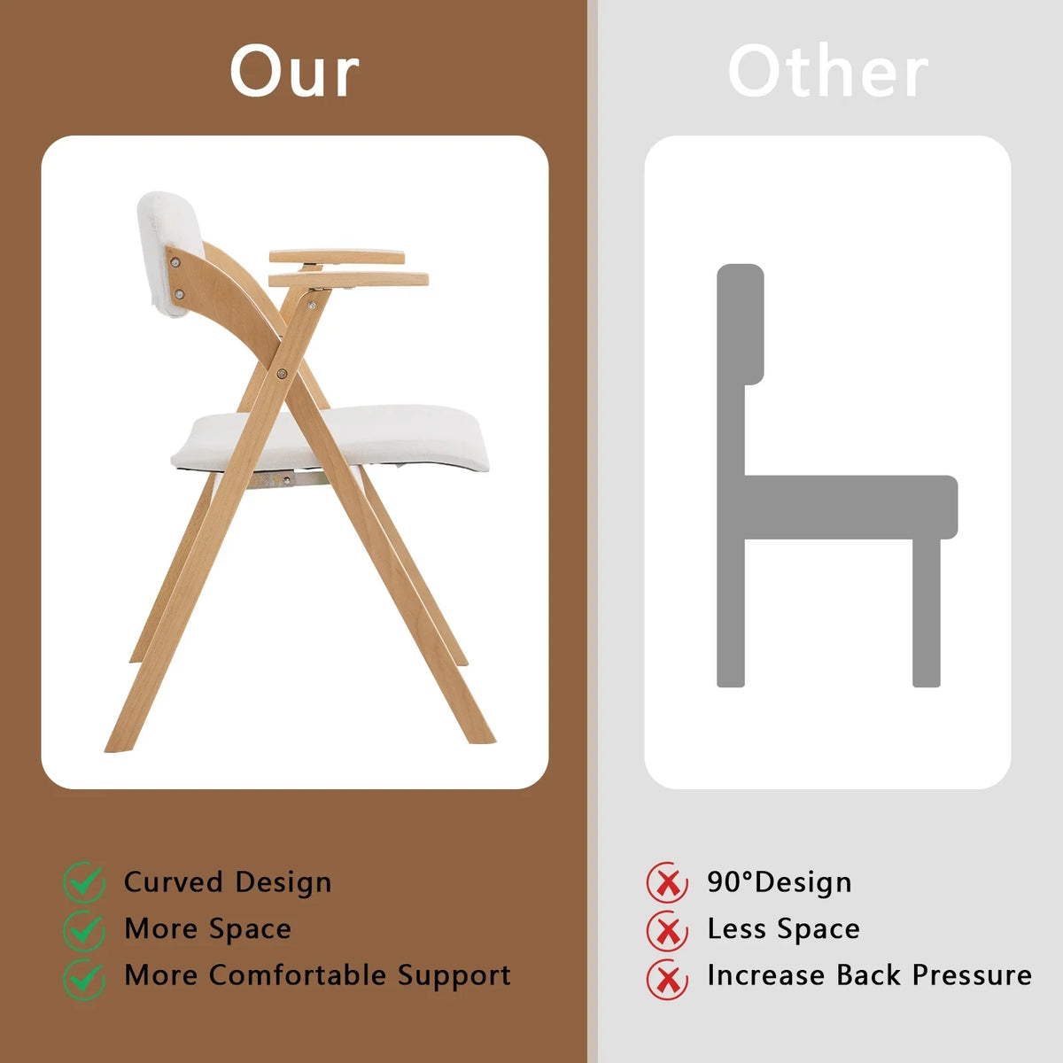 Ktaxon Folding Chairs Rubber Wood Frame Foldable Event Chairs Padded Diner Chairs for Office and Party Reading Dining Set of 2 Light Gray