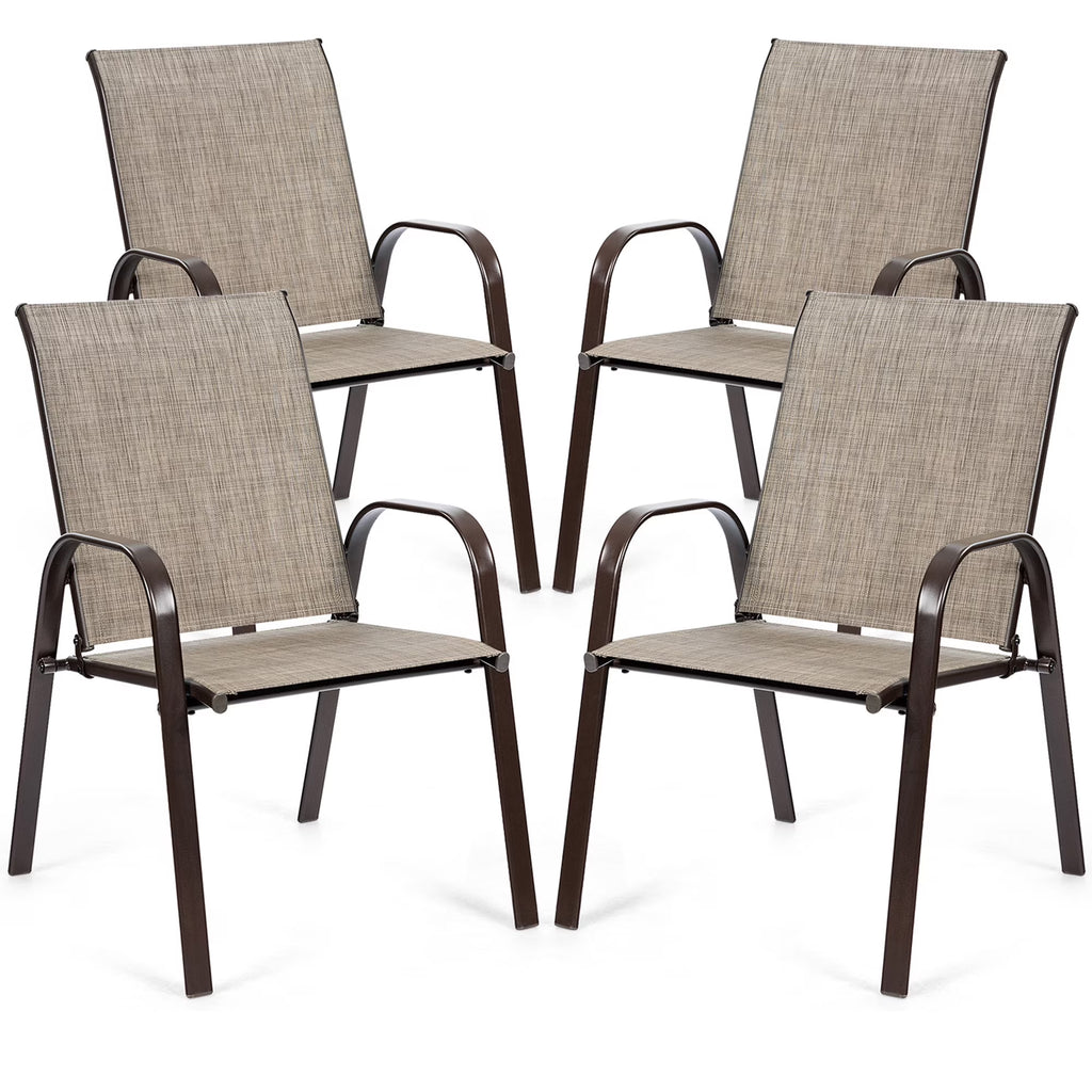 Gymax Set of 4 Patio Chairs Dining Chairs w/ Steel Frame Yard Outdoor Grey