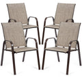 Gymax Set of 4 Patio Chairs Dining Chairs w/ Steel Frame Yard Outdoor Grey