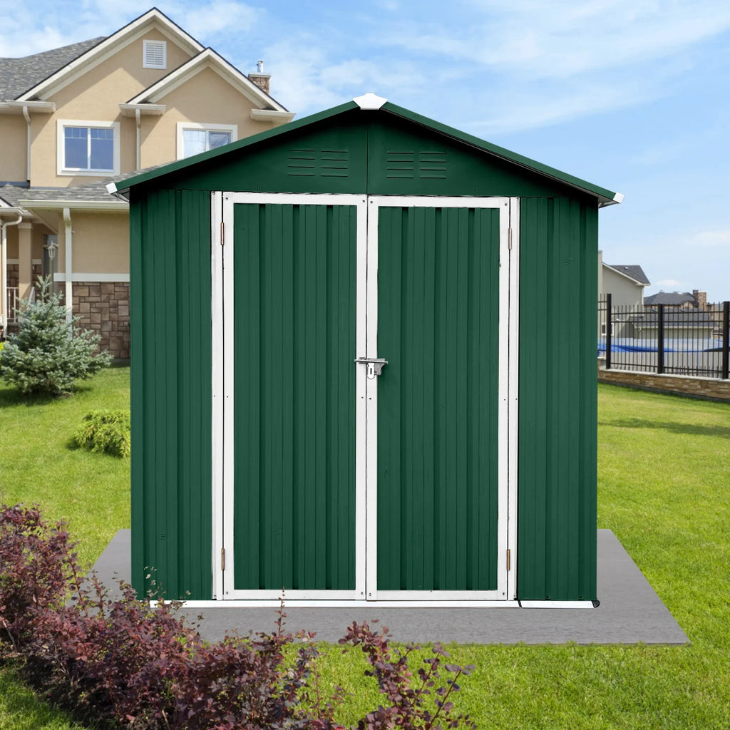 Outdoor Storage Garden Sheds 6FTx4FT Apex Roof Lockable Doors for Backyard White+Yellow