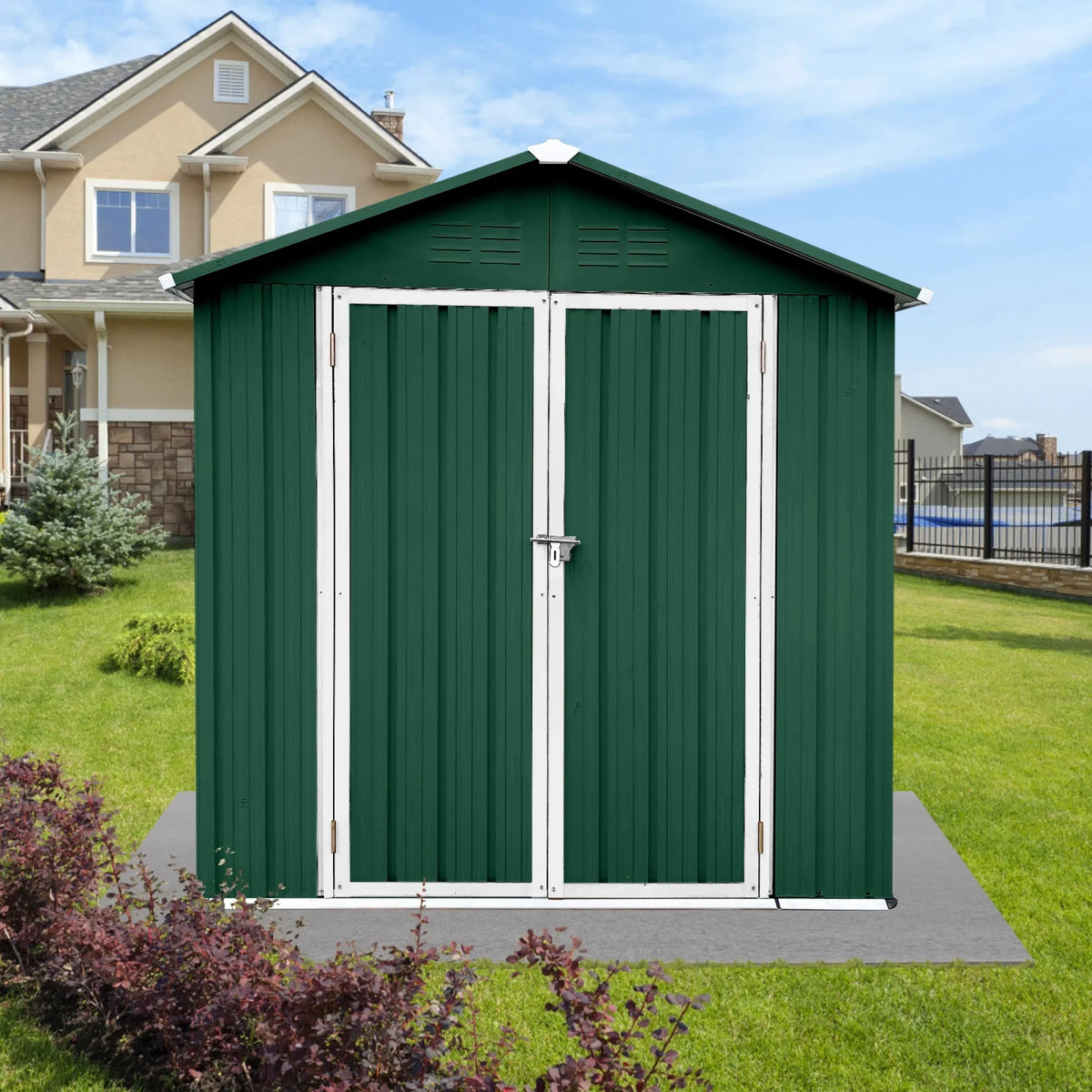 Outdoor Storage Garden Sheds 6FTx4FT Apex Roof Lockable Doors for Backyard White+Yellow