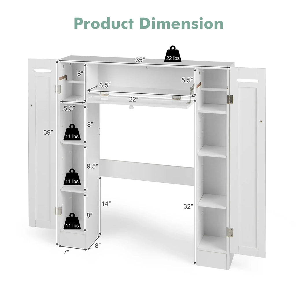 Topbuy Over The Toilet Storage Cabinet Bathroom Space Saver Organizer with Adjustable Shelves & Paper Holder