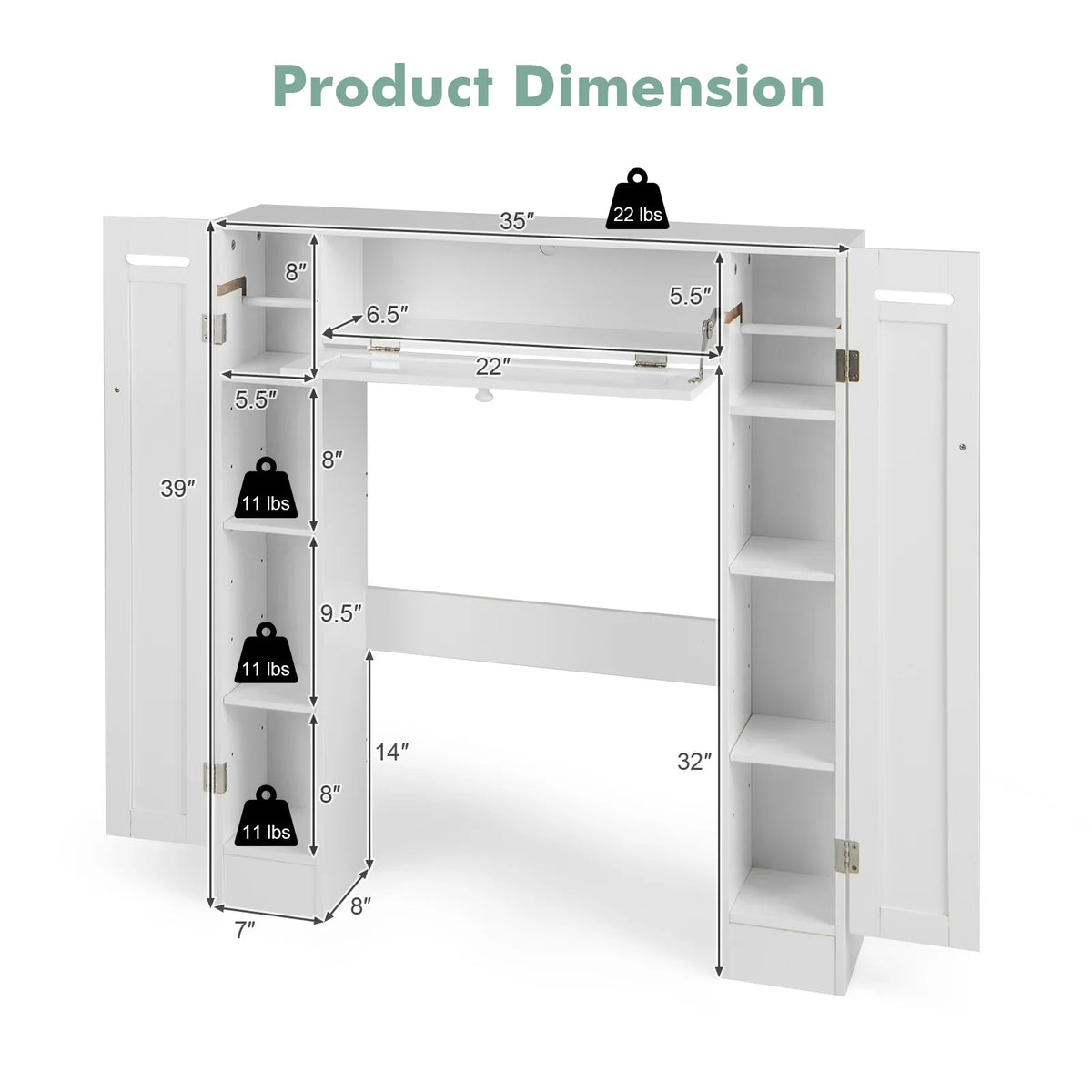 Topbuy Over The Toilet Storage Cabinet Bathroom Space Saver Organizer with Adjustable Shelves & Paper Holder