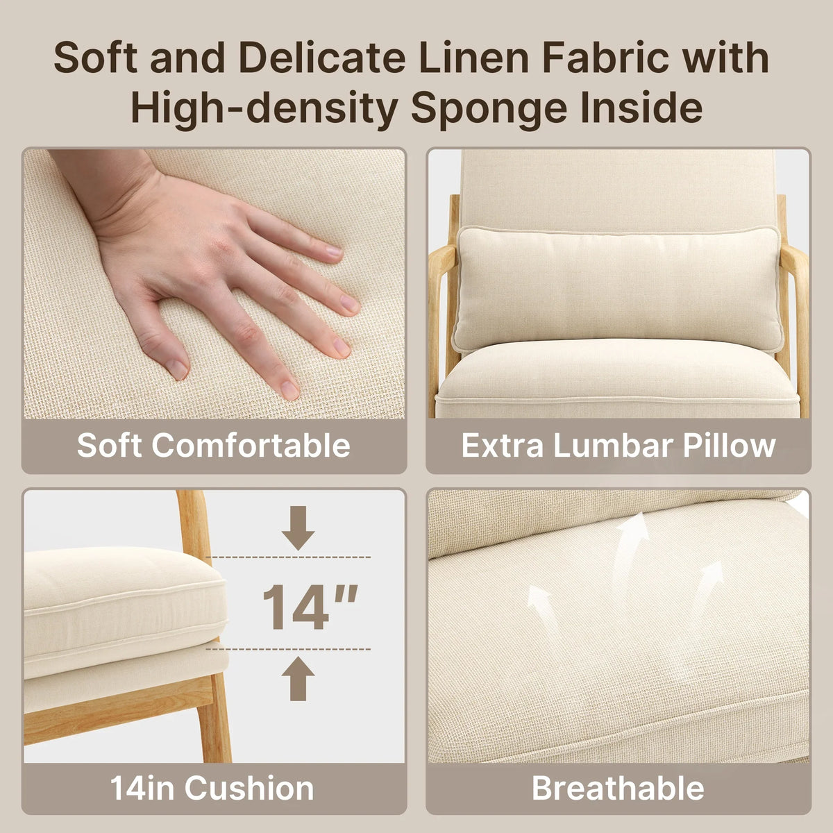Lofka Oversized Chaise Lounge Indoor, 66"D Corduroy Upholstered Boneless Sofa Bed for Reading on Living Room & Bedroom, No Assembly Required (Beige)