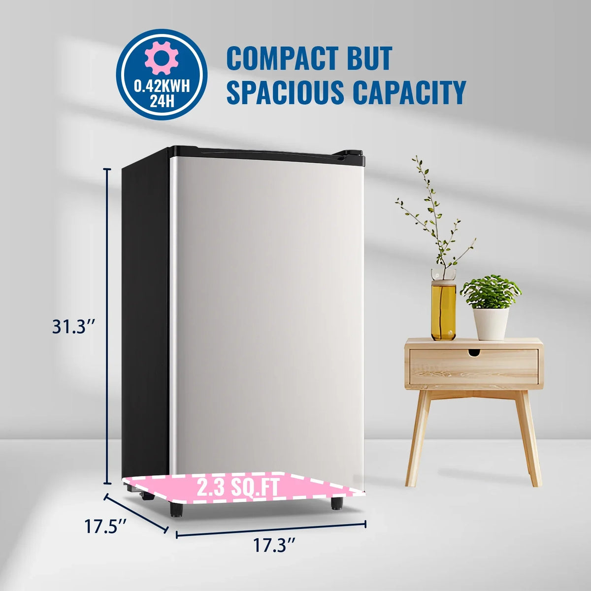WANAI 3.2 Cu.ft Mini Refrigerator with 5 Temp Control Small Fridge Compact Size for Any Room Silver