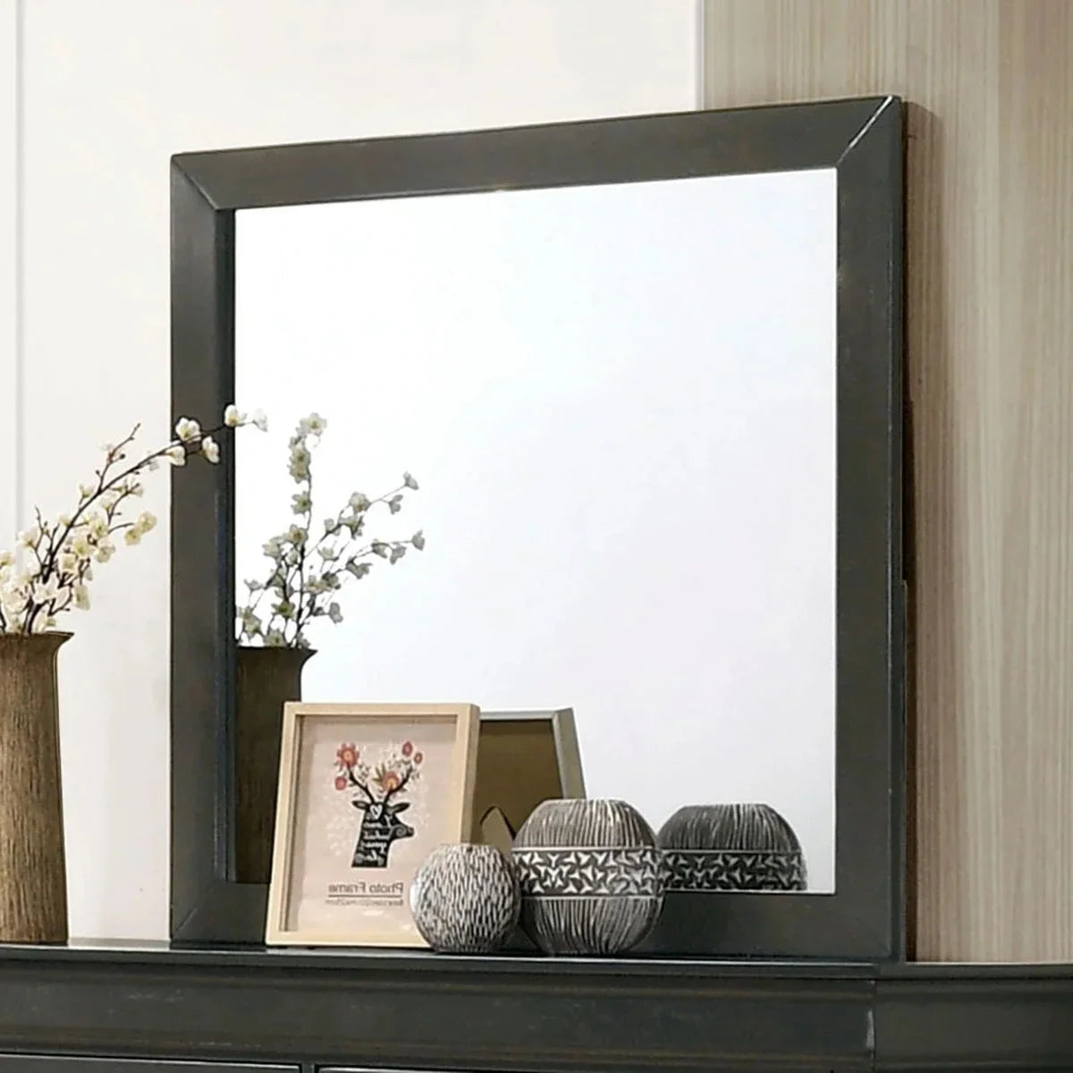 Transitonal Style Gray Solid wood 4pc Bedroom Set Full Size Bed Dresser Mirror Nightstand Master Bedroom Furniture