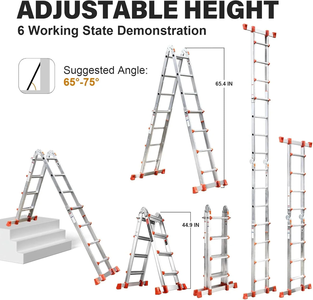 HBTower Ladder, A Frame 4 Step Extension Ladder, 14 Ft Multi Position Ladder with Removable Tool Tray and Stabilizer Bar, 330 lbs Capacity Telescoping Ladder for Household and Outdoor Work