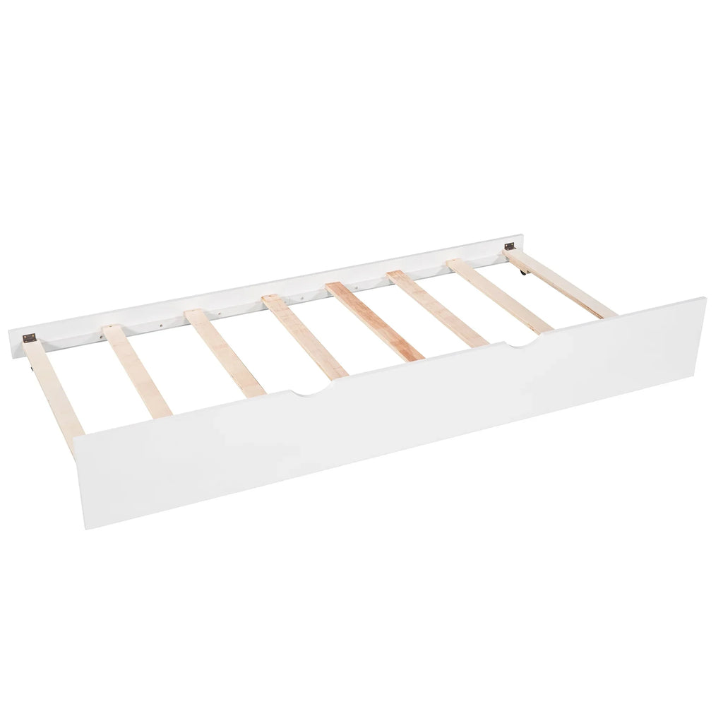 Euroco Wood Twin Size L-Shaped Platform Bed with Square Storage Table for Kids Teens, 2 Platform Beds with Trundle and Drawers for Living Room, 3 Twin Beds, Gray