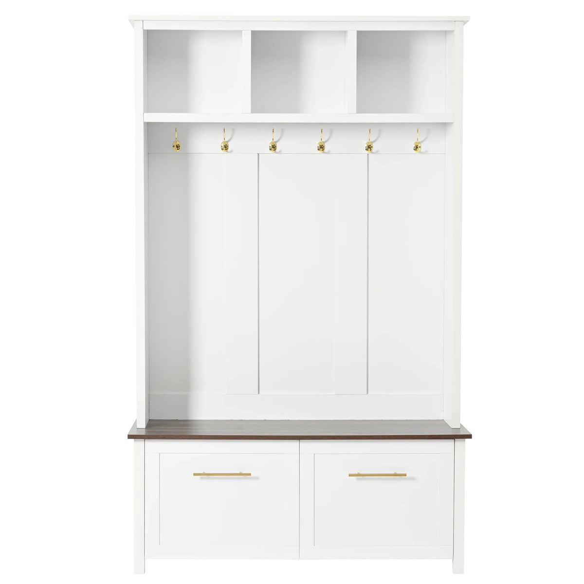 Harper & Bright Designs Farmhouse Hall Tree with Bench and Shoe Storage, Mudroom Bench with Coat Rack and Adjustable Shelves for Hallway, Living Room, White
