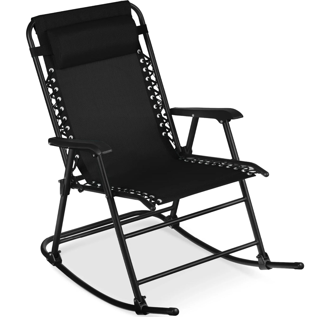 Best Choice Products Folding Outdoor Zero Gravity Rocking Lounge Chair w/ Headrest Pillow - Black