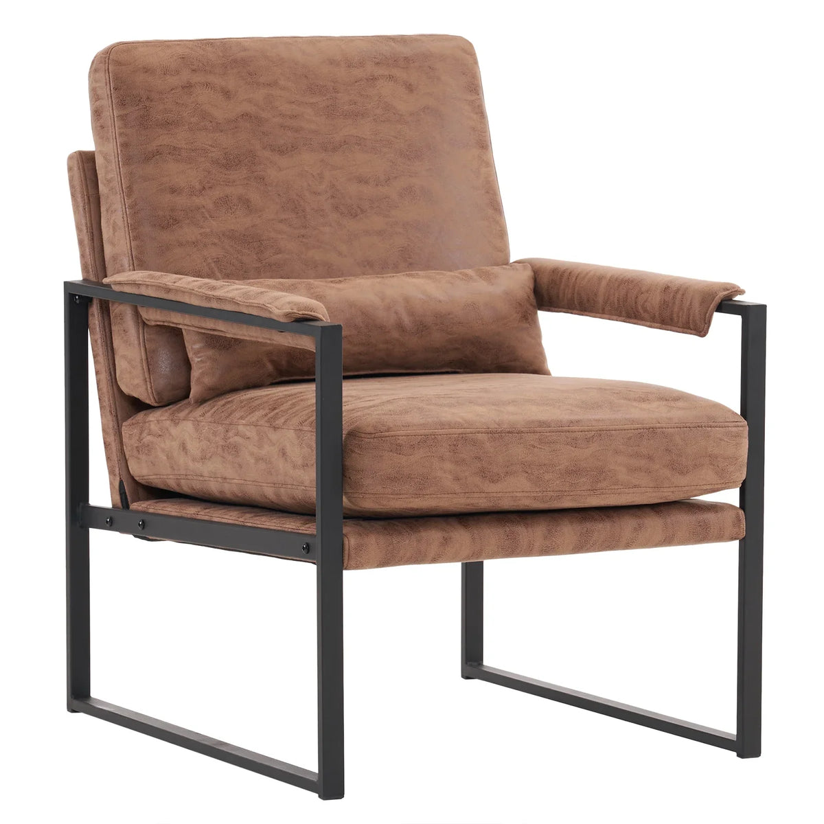 Ktaxon Accent Chair Lounge Armchair Modern Linen Fabric Upholstered Single Sofa with Black Coated Metal Frame Creamy White and Brown
