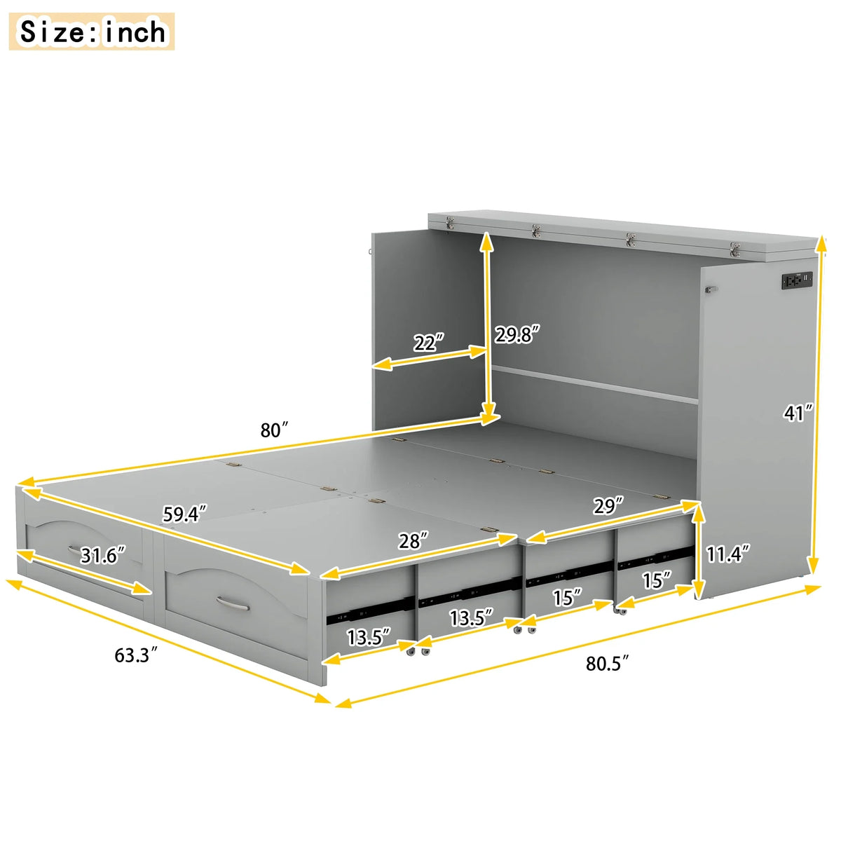 Harper & Bright Designs Full Size Murphy Bed with Shelves, Foldable Wall Bedframe w/Flexible Slats Support, Space-Saving Design, Can Be Folded Into Cabinet, White