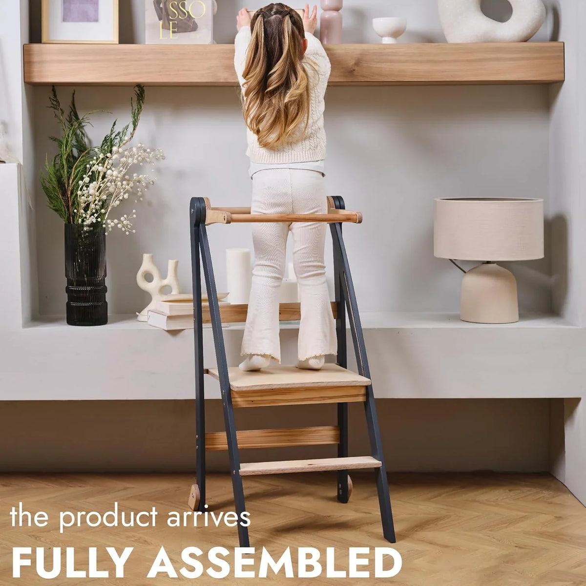 Folding Wooden Kitchen Standing Stool for Toddlers �C Safe & Compact Learning Step Stool, Ages 18 Months+