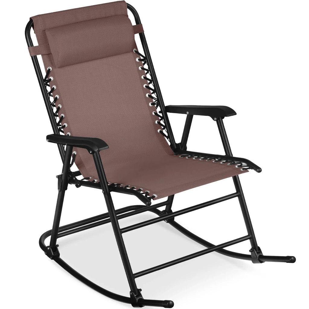 Best Choice Products Folding Outdoor Zero Gravity Rocking Lounge Chair w/ Headrest Pillow - Black