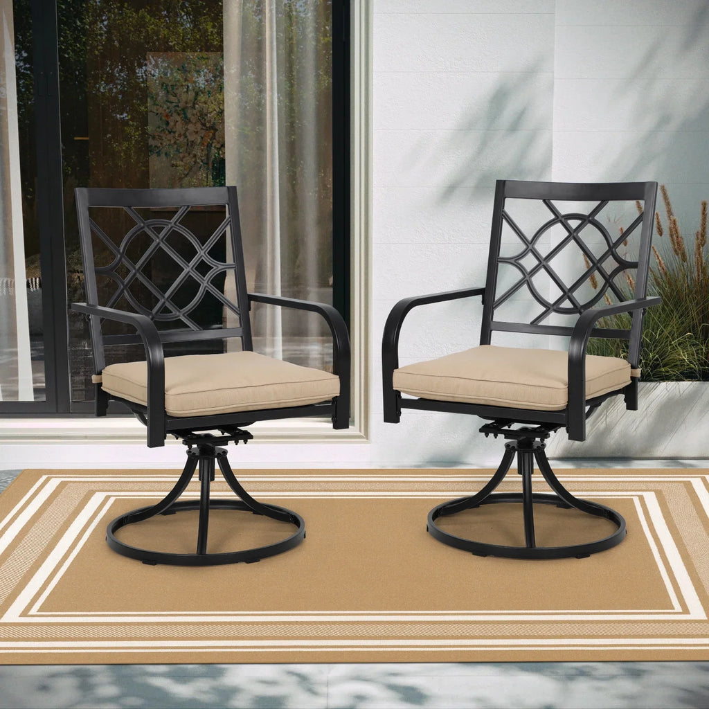 SUNCROWN 5-Piece Outdoor Wrought Iron Chairs and Table Patio Dining Furniture Set - 4 Stackable Metal Chairs, 1 Steel Slat Bistro Table and 1 Sky Blue 9Ft Patio Umbrella for Garden Backyard Deck