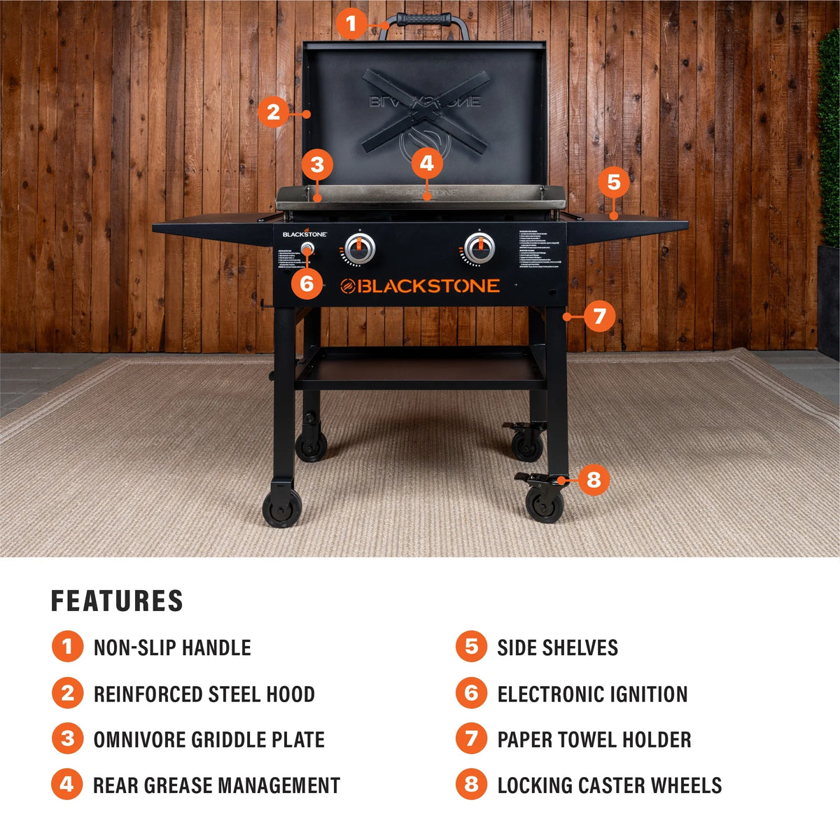 Blackstone 2-Burner 28" Propane Griddle with Hood and Omnivore Griddle Plate