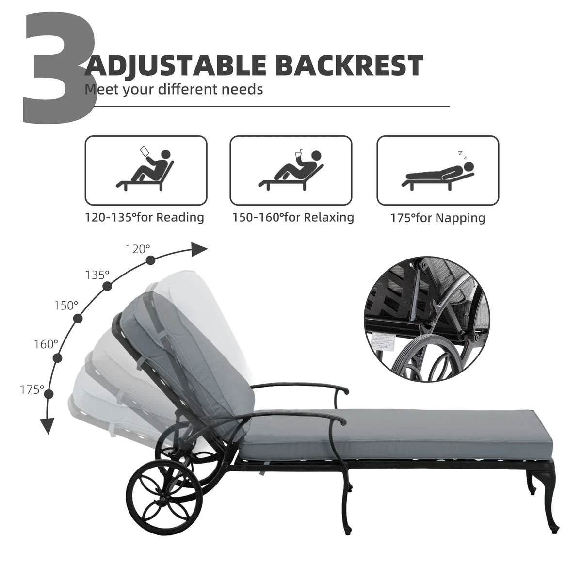 Homefun Aluminum Weatherproof Outdoor Chaise Lounge, Antique Bronze