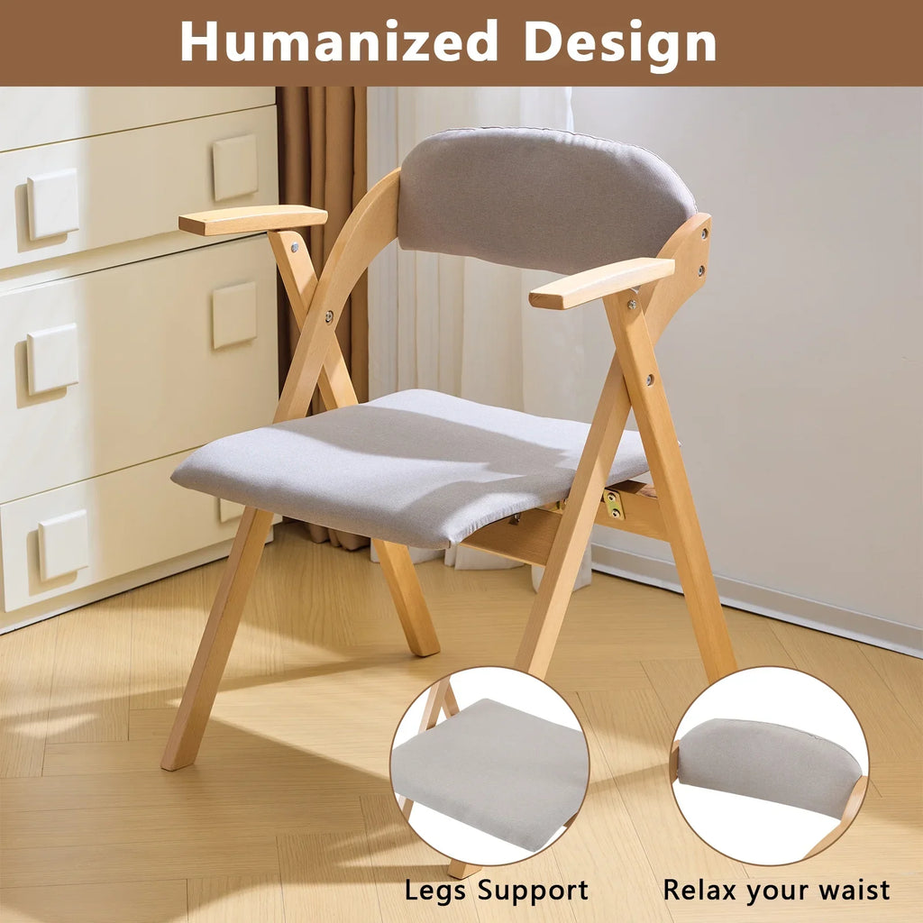 Ktaxon Folding Chairs Rubber Wood Frame Foldable Event Chairs Padded Diner Chairs for Office and Party Reading Dining Set of 2 Light Gray