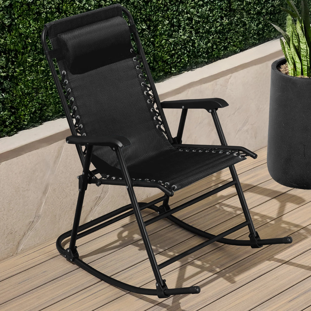 Best Choice Products Folding Outdoor Zero Gravity Rocking Lounge Chair w/ Headrest Pillow - Black