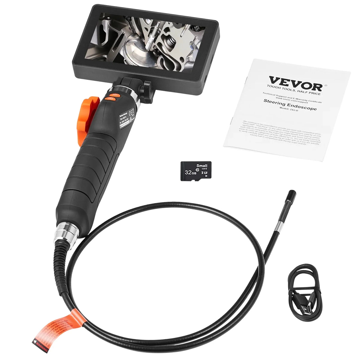 VEVOR Flexible Borescope Camera, Dual-Articulation Endoscope with 6.4mm Slim Lens, 5-inch IPS HD Display, 8X Magnification, 8 LED Illumination Snake Camera for Car Maintenance, Plumbing