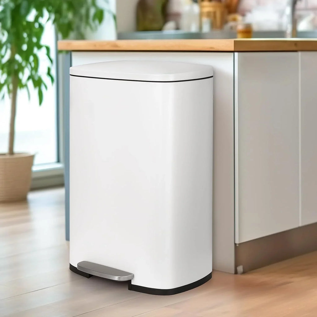 LAZY BUDDY 13.2 Gallon Stainless Steel Kitchen Trash Can with 1.3 Gallon Mini Trash Can, Rectangular Step Garbage Can with Lid