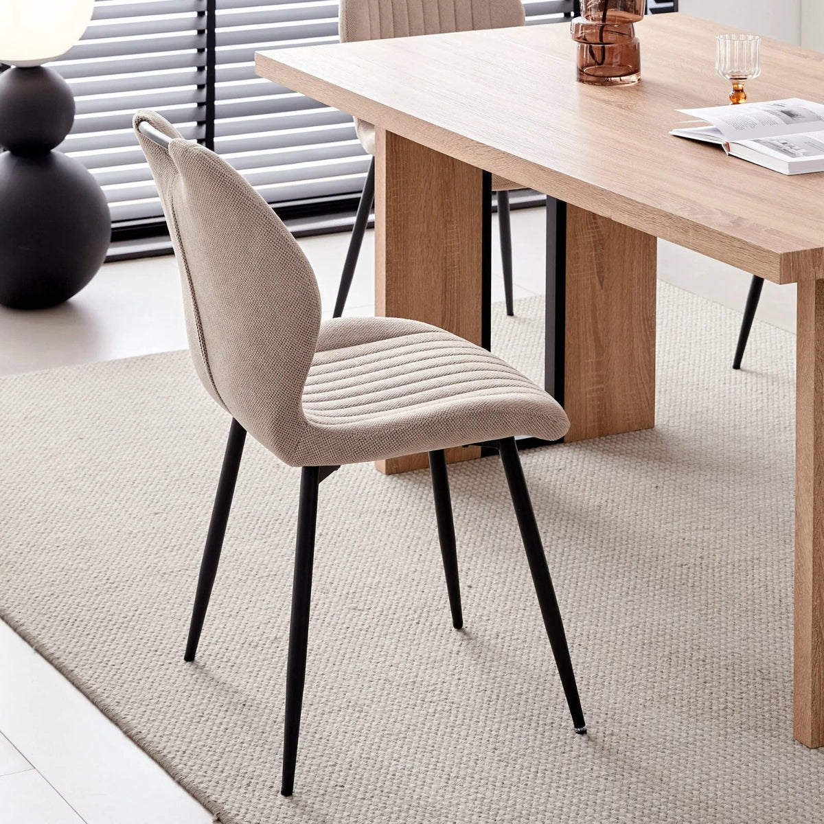 5pcs Rectangle Dining Table Chairs Set for 4, 63" Farmhouse Wood Kitchen Table with 4 Upholstered Mid Century Modern Boucle Chairs for Dinner, Living Dining Room, Apartment, Beige