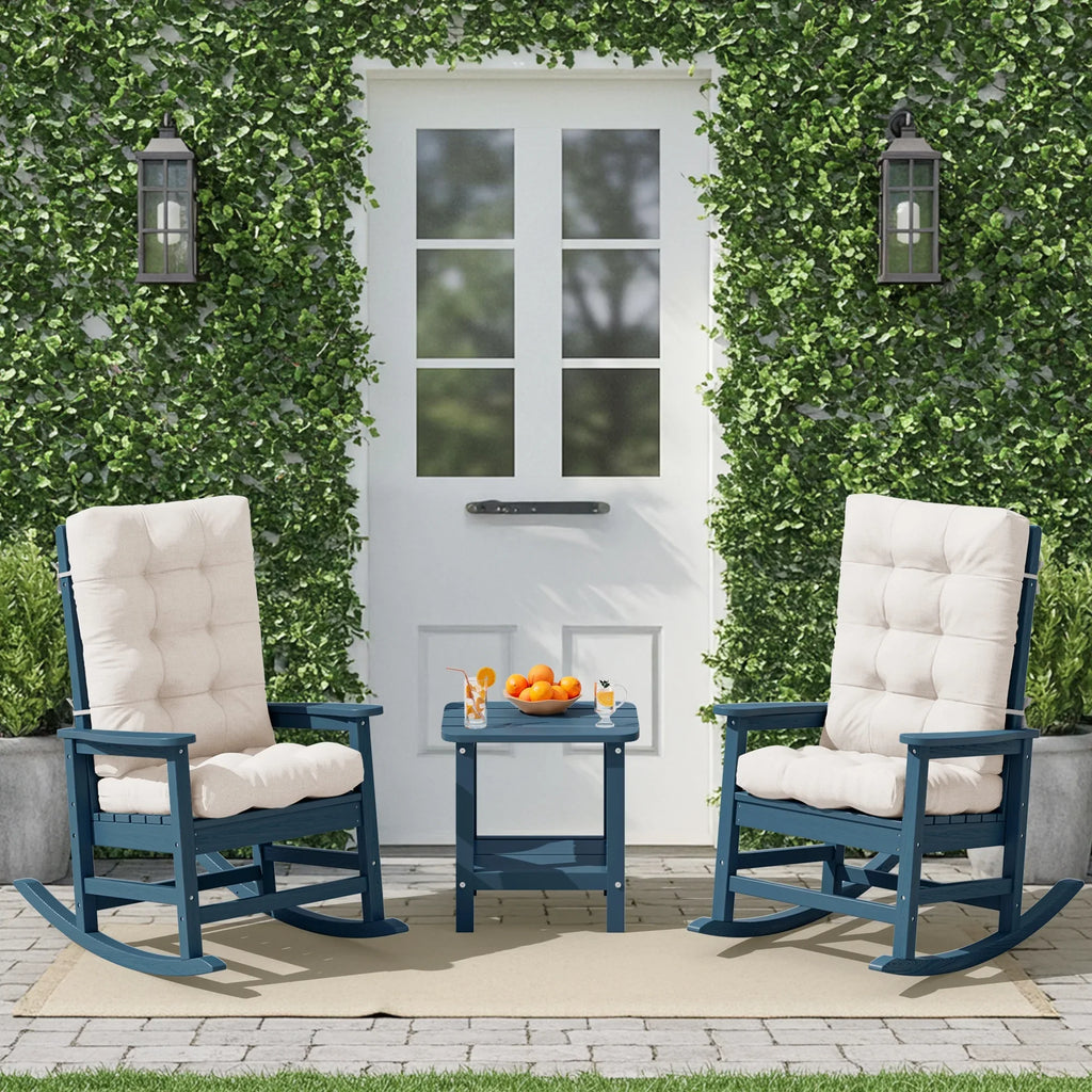 KINGYES HDPE Outdoor Rocking Chairs Set of 2,HDPE Patio Rocker for Porch,Black
