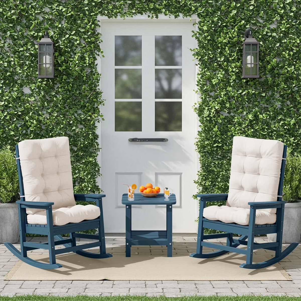 KINGYES HDPE Outdoor Rocking Chairs Set of 2,HDPE Patio Rocker for Porch,Black