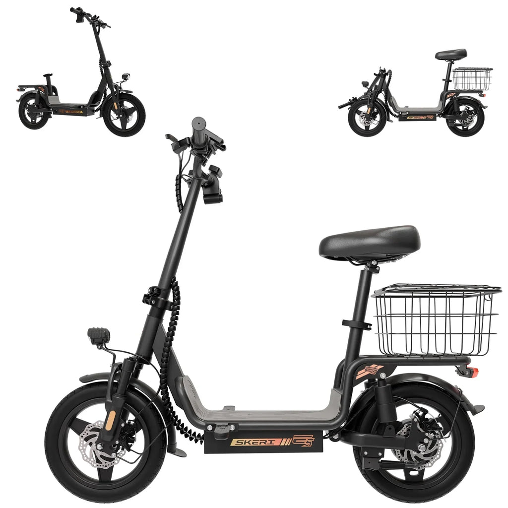 Skeri Electric Scooter with Seat for Adult and Basket, 14 Inch Tire Electric Scooter with Dual Shock Absorbers, 350W Motor with 25-Mile Range, Speed Up to 20 MPH (Gen 2.0)