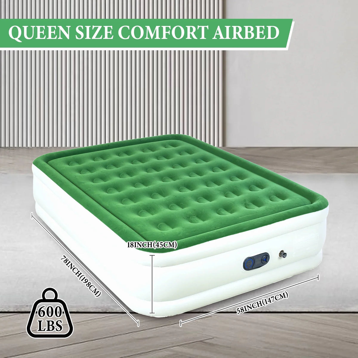 Full Size Air Mattress with Built in Pump,High Portable 18" Inflatable Mattress,Blow Up Mattress for Travel,Home and Guest(Parrot Green)