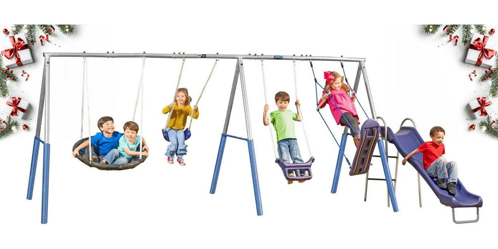 XDP Recreation Surf N Swing Set with Wave Slide. Super Disc Swing. Swing Seat. Stand R Swing. & Surf N Board Swing