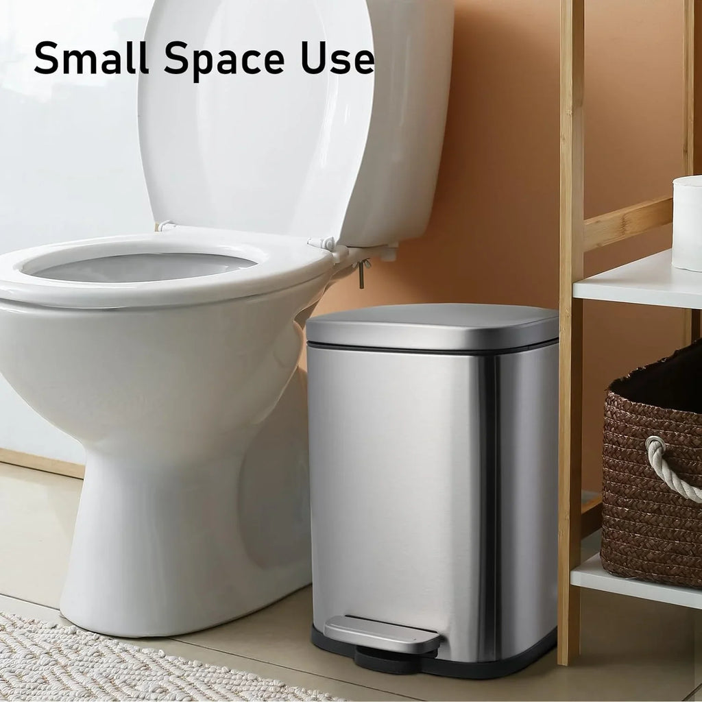 LAZY BUDDY 13.2 Gallon Stainless Steel Kitchen Trash Can with 1.3 Gallon Mini Trash Can, Rectangular Step Garbage Can with Lid