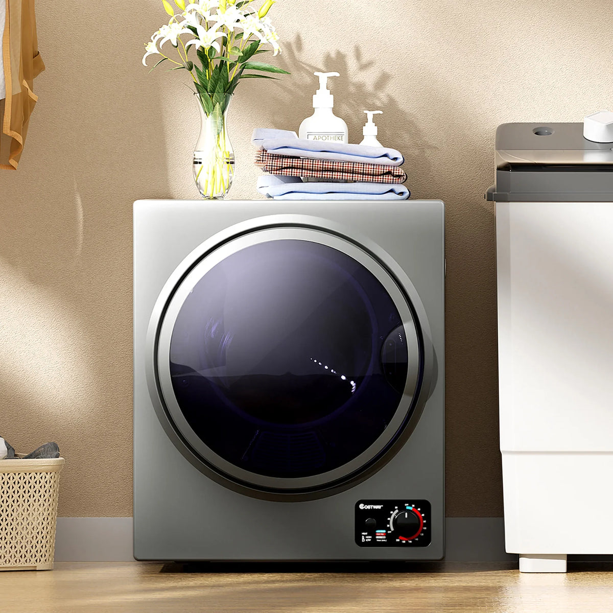 Costway Electric Tumble Compact Laundry Dryer Stainless Steel Wall Mounted 1.5 cu.ft.