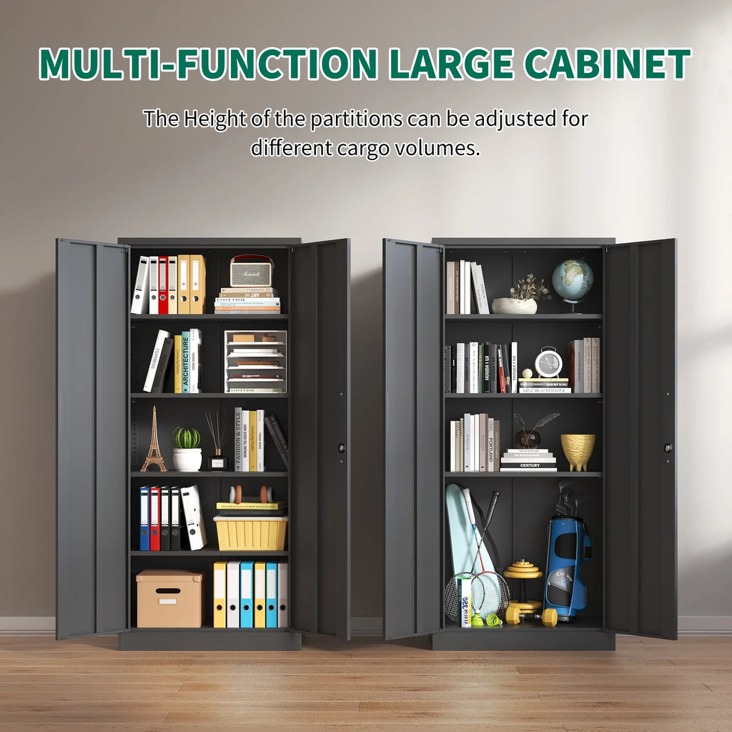 Garage Storage Cabinet with Doors and 4 Adjustable Shelves, Alvantor 72" Tall Metal Garage Cabinet, Lockable Tool Storage Cabinets for Garage, Home, Office Black