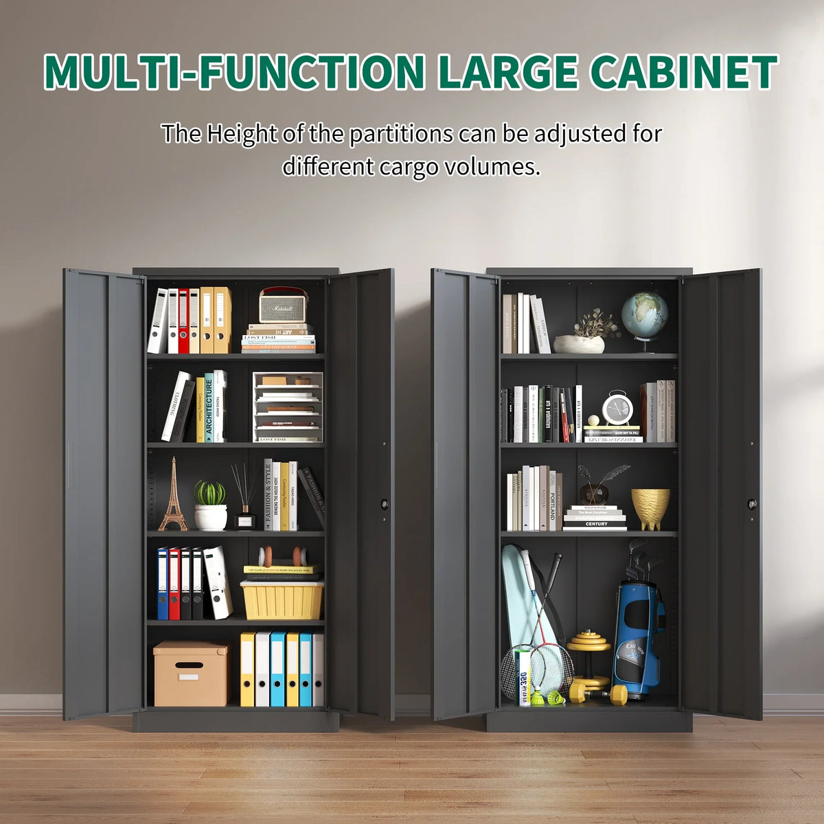 Garage Storage Cabinet with Doors and 4 Adjustable Shelves, Alvantor 72" Tall Metal Garage Cabinet, Lockable Tool Storage Cabinets for Garage, Home, Office Black