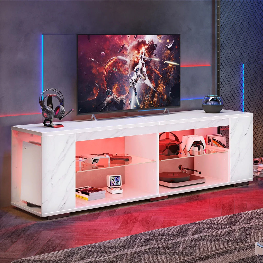 Pinmoco 47'' TV Stand for TVs up to 55", Gaming Entertainment Center with LED Lights, Black