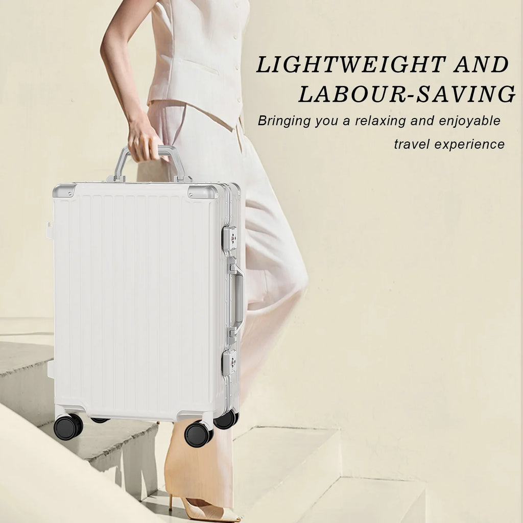 Luggage Aluminium Frame PC ABS Hardshell Suitcase with Spinner Wheels TSA Lock Zipperless Luggage 28 inch Silver
